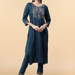 Anouk Rustic Women Floral Embroidered Regular Sequinned Kurta with Trousers-picture-21