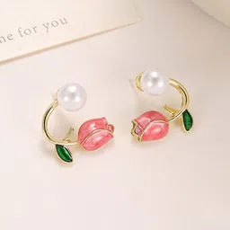 VAGHBHATT Gold-Plated Pearls Studded Floral Studs-3