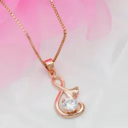 Zavya 925 Silver Musical Solitaire Rose Gold Pendant with Chain for Women-image-86