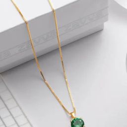Zavya 925 Silver Green Solitaire Gold Box Chain Pendant with Chain for Women-image-67