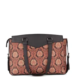 Zouk Jodhpur Damask Brown Jute Printed Tote Handbag image 3