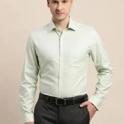 Turtle Light Green Cotton Slim Fit Dobby Shirt-image-101