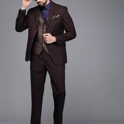 Louis Philippe Men Burgundy Textured Slim Fit Single Breasted Formal Suit-image-39