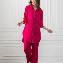 SHAYE Pink Regular Fit Kurti-image-93