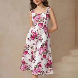KAUTIK FABRICS Women Floral Printed Square Neck Fit & Flare Dress-image-16