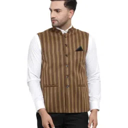 NEUDIS Brown Striped Nehru Jacket-image-46