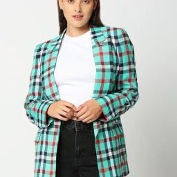 Remanika Green Pure Cotton Chequered Jacket-image-61