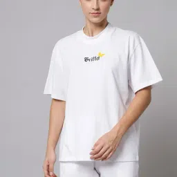 GRIFFEL White Cotton Regular Fit Printed T-Shirt With Shorts-image-61
