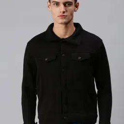SHOWOFF Black Cotton Slim Fit Denim Jackets-image-70