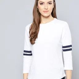 Harpa Women White Solid Round Neck Pure Cotton T-shirt-picture-21