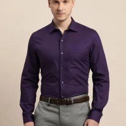 Turtle Purple Cotton Slim Fit Dobby Shirt-image-23