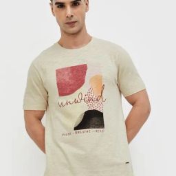 Code By Lifestyle Beige Regular Fit Printed T-Shirt-picture-25
