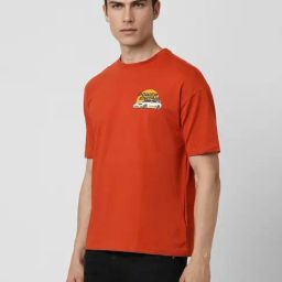 Van Heusen Red Cotton Regular Fit Printed T-Shirt-image-5