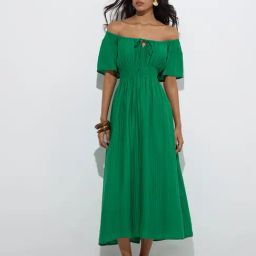 LOV by Westside Green Plisse Off-Shoulder Dress-image-63