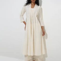 Utsa by Westside Off-White Floral Embroidered Cotton A-Line Kurta-image-91