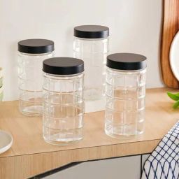 Nestasia Tall Glass Jars With Lid 1900ml - Set of 4 (Transparent & Black)-1