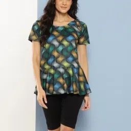 Aarika Green Nylon Printed Short Sleeves Swimsuit-image-86