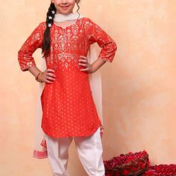 BIBA Girls Orange & White Floral Print Kurta, Salwar with Dupatta-picture-46