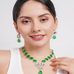 Divisha18 K Gold-Plated CZ-Studded Beaded Jewellery Set-24