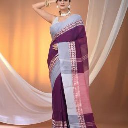 CHARUKRITI Purple Cotton Solid Saree With Unstitched Blouse-picture-25
