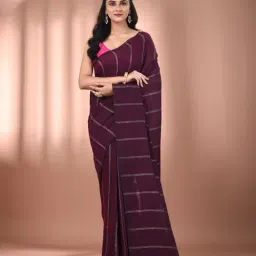 CHARUKRITI Burgundy Cotton Stripes Saree With Unstitched Blouse-image-23