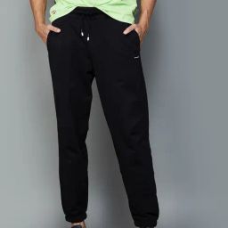 Smileyworld Black Cotton Regular Fit Joggers-image-14