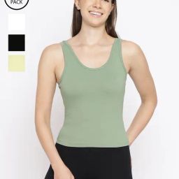 La Intimo Black, Cream, Yellow, Green Inner Prankster Camisole (Pack of 4)-image-89