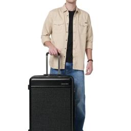 CALVIN KLEIN IN STEREO Black Textured Large Hard Sided Checked Luggage-image-73