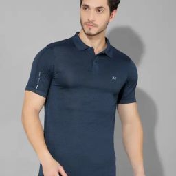 Force NXT Navy Regular Fit Self Pattern Sports Polo-image-59