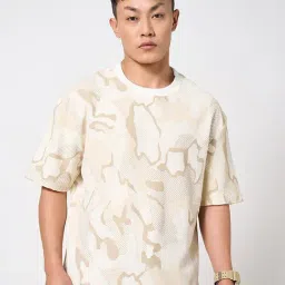 Street 808 By Pantaloons Off White Cotton Boxy Fit Camouflage T-Shirt-picture-14