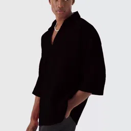 TRAQUILA HIP-HOP Ribbed Polo Collar Relaxed Fit T-shirt-picture-13