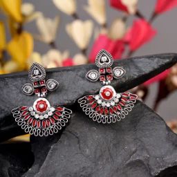 Saraf RS Jewellery silver Oxidised Red & Black Earrings-18