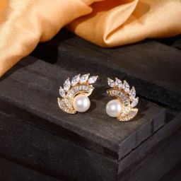 Saraf RS Jewellery Gold White AD & Pearl Studded Studs Earrings-image-61