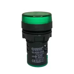 Sibass Electric LED Indicating Lamp 22.5 mm Dia. Black Body 220 V AC Green Light, SE-AD22-22DS (Pack of 1000)-8