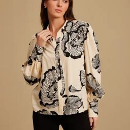 KAZO Beige Viscose Printed Shirt-image-13