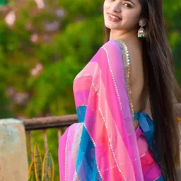 GAVUBAA Purple Pure Georgette Leheriya Sarees-picture-27