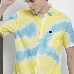 The Indian Garage Co Men Yellow & Blue Cotton Dyed Casual Shirt-image-66