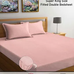 Myntra Elegant Homes Peach-Coloured Striped 300 TC Fitted King Bedsheet Set-2.7m X 2.7m-28