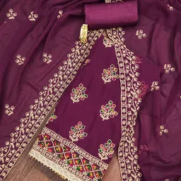 Panzora Embroidered Georgette Unstitched Dress Material-image-91