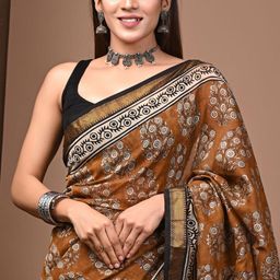 Taavi Women Maheswari Hand Block Print Saree-image-4