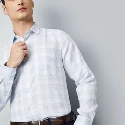 max Men Spread Collar Buffalo Checked Cotton Formal Shirt-image-37