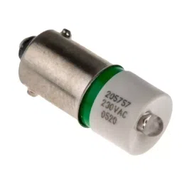 RS PRO LED Indicator Lamp, BA9s, Green, Single Chip, 10 mm dia 230 V AC 205757-42