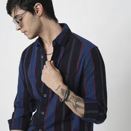 VASTRADO Men Classic Spread Collar Multi Striped Cotton Slim Fit Casual Shirt-picture-53