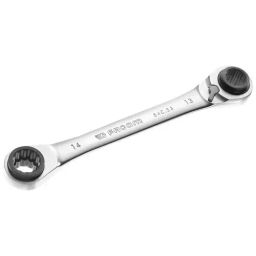 FACOM 12x14-13x15 mm Satin Chrome Metric Multi-Opening Straight Ratchet Ring Wrench, 64C.S3-14