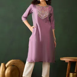 Sangria Ethnic Motif Embroidered Pure Cotton Straight Kurta-picture-20