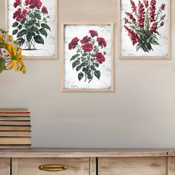 Kotart Brown & Red 3 Pieces Floral And Botanical Wooden Wall Arts-picture-4