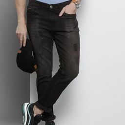 The Indian Garage Co Men Black Slim Fit Low Distress Light Fade Stretchable Jeans-image-69