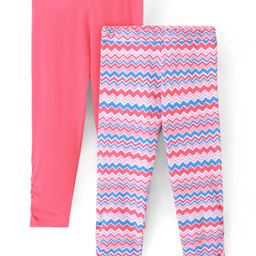 Pine Kids Ankle Length Biowashed Cotton Stretchable Leggings Solid & Striped Pack Of 2 - Pink-image-4