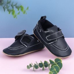 Baby Moo Solid Hookloop Stylish Leather Velcro Shoes - Black-picture-1