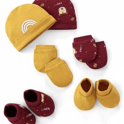 Doodle Poodle 100% Cotton Interlock Tiger Face Print Caps Mittens & Booties Set Pack of 2 Maroon & Yellow - Diameter 10.5 cm-20